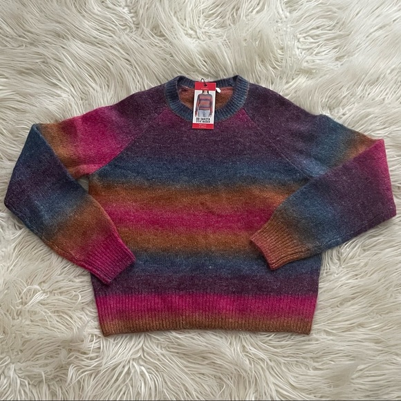 BB Dakota By Steve Madden Dark Rainbow Fuzzy Ombré Sweater - Picture 3 of 4